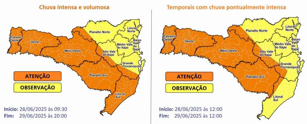 Divulgação Defesa Civil Estadual SC