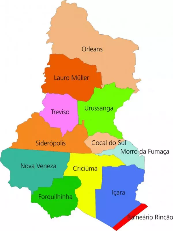 Mapa dos municípios da Região Carbonífera de SC - Foto: Reprodução
